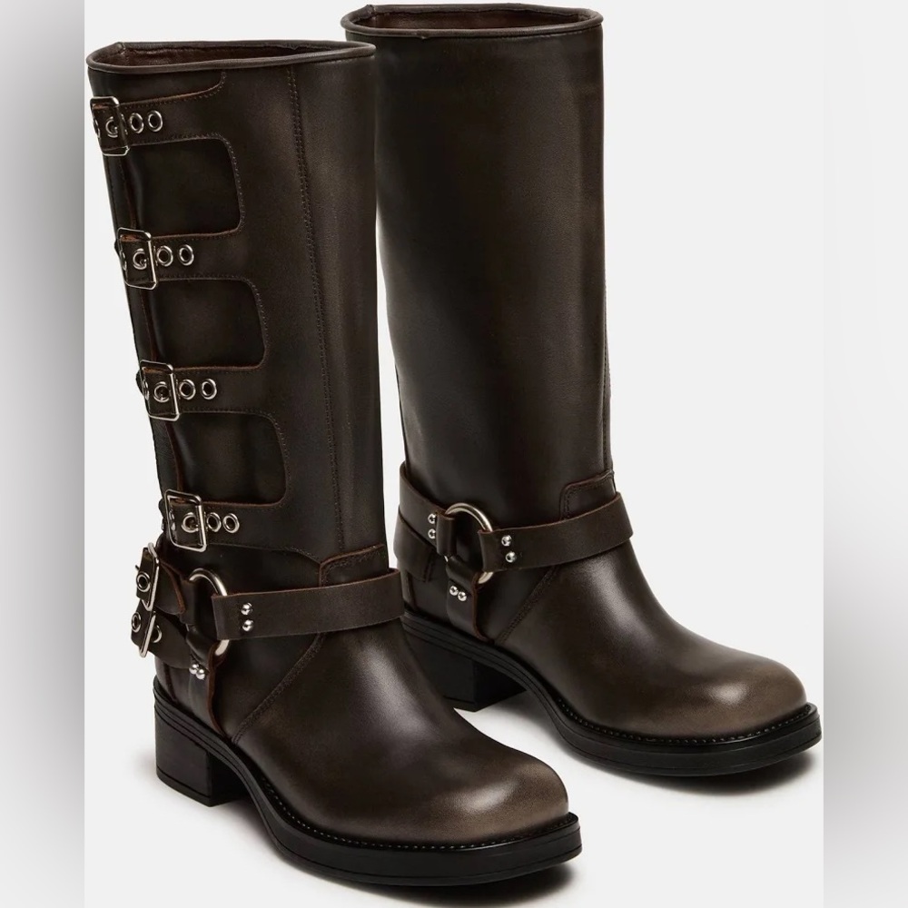 Buckle Tall Boot Leather